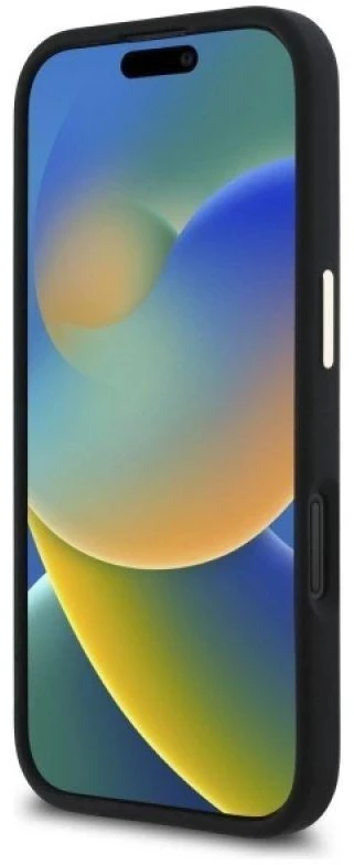Guess GUHCP16MSMBSLK Apple iPhone 16 Plus 6.7″ juodos spalvos kietas dėklas Silicone Script Metal Logo & Frame