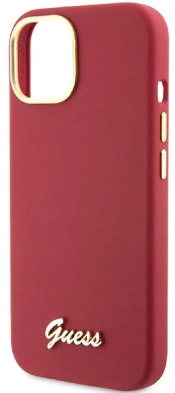 Guess GUHCP15SSMBSLM Apple iPhone 15 / 14 / 13 6.1″ magenta kietas dėklas Silicone Script Metal Logo & Frame