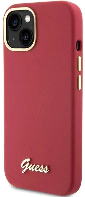 Guess GUHCP15SSMBSLM Apple iPhone 15 / 14 / 13 6.1″ magenta kietas dėklas Silicone Script Metal Logo & Frame