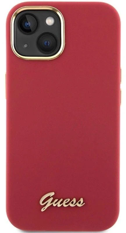 Guess GUHCP15SSMBSLM Apple iPhone 15 / 14 / 13 6.1″ magenta kietas dėklas Silicone Script Metal Logo & Frame