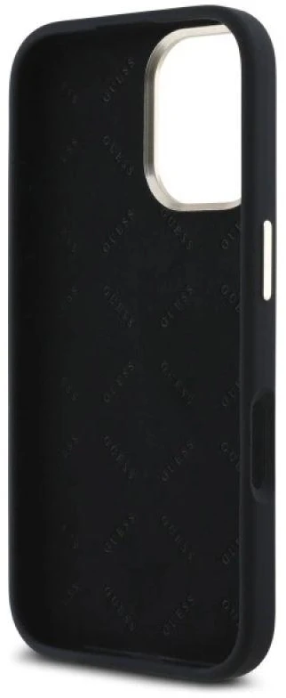Guess GUHCP16MSMBSLK Apple iPhone 16 Plus 6.7″ juodos spalvos kietas dėklas Silicone Script Metal Logo & Frame