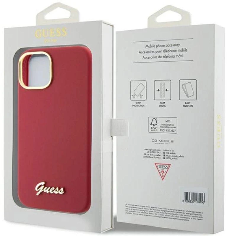 Guess GUHCP15SSMBSLM Apple iPhone 15 / 14 / 13 6.1″ magenta kietas dėklas Silicone Script Metal Logo & Frame
