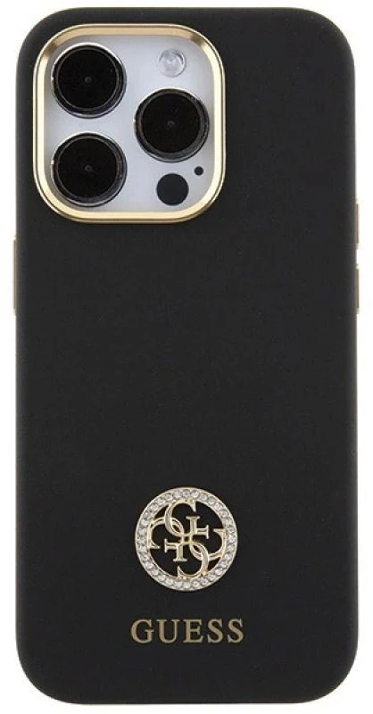 Guess GUHCP15LM4DGPK Apple iPhone 15 Pro 6.1″ juodos spalvos kietas dėklas Silicone Logo Strass 4G