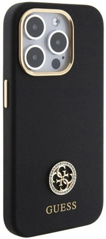 Guess GUHCP15LM4DGPK Apple iPhone 15 Pro 6.1″ juodos spalvos kietas dėklas Silicone Logo Strass 4G