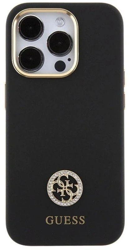 Guess GUHCP15XM4DGPK Apple iPhone 15 Pro Max 6.7″ juodos spalvos kietas dėklas Silicone Logo Strass 4G