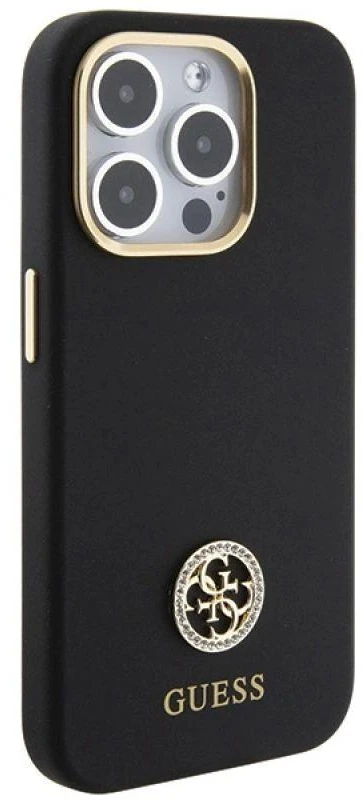 Guess GUHCP15XM4DGPK Apple iPhone 15 Pro Max 6.7″ juodos spalvos kietas dėklas Silicone Logo Strass 4G