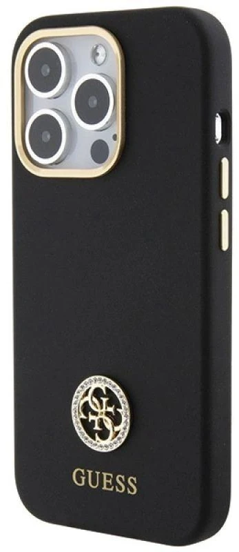 Guess GUHCP15XM4DGPK Apple iPhone 15 Pro Max 6.7″ juodos spalvos kietas dėklas Silicone Logo Strass 4G