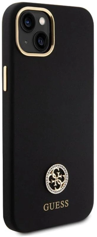 Guess GUHCP15M4DGPK Apple iPhone 15 Plus / 14 Plus 6.7″ juodos spalvos kietas dėklas Silicone Logo Strass 4G