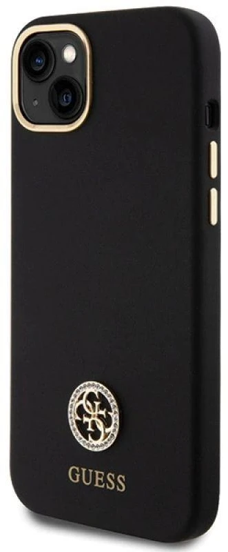Guess GUHCP15M4DGPK Apple iPhone 15 Plus / 14 Plus 6.7″ juodos spalvos kietas dėklas Silicone Logo Strass 4G
