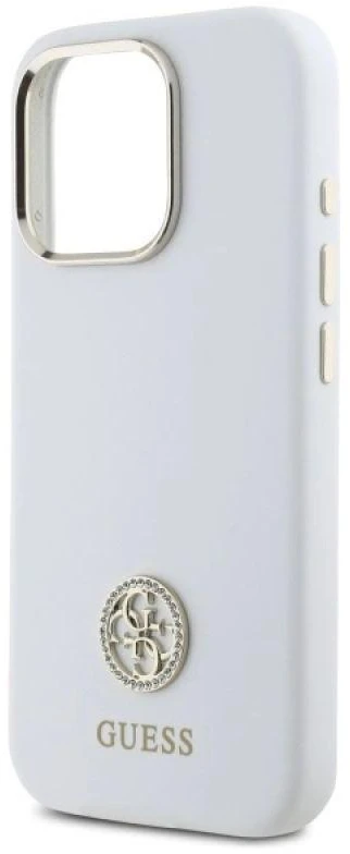 Guess GUHCP16LM4DGPH Apple iPhone 16 Pro 6.3″ baltos spalvos kietas dėklas Silicone Logo Strass 4G