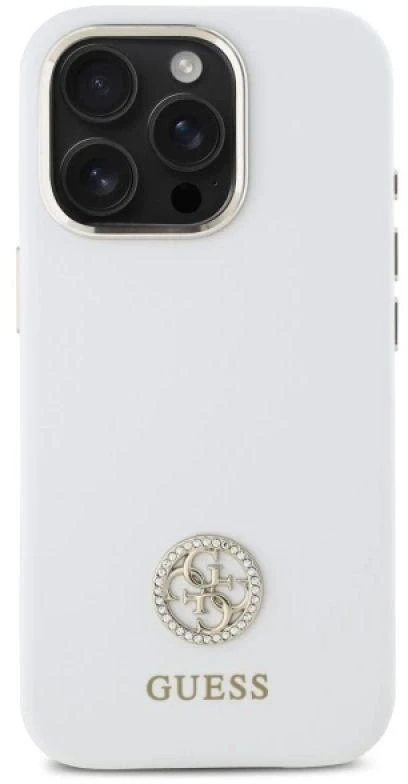 Guess GUHCP16LM4DGPH Apple iPhone 16 Pro 6.3″ baltos spalvos kietas dėklas Silicone Logo Strass 4G