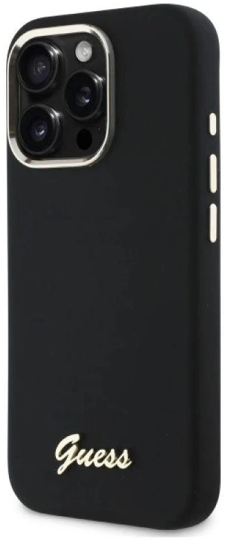 Guess GUHCP16LSMBSLK Apple iPhone 16 Pro 6.3″ juodos spalvos kietas dėklas Silicone Script Metal Logo & Frame
