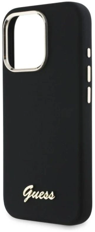 Guess GUHCP16LSMBSLK Apple iPhone 16 Pro 6.3″ juodos spalvos kietas dėklas Silicone Script Metal Logo & Frame