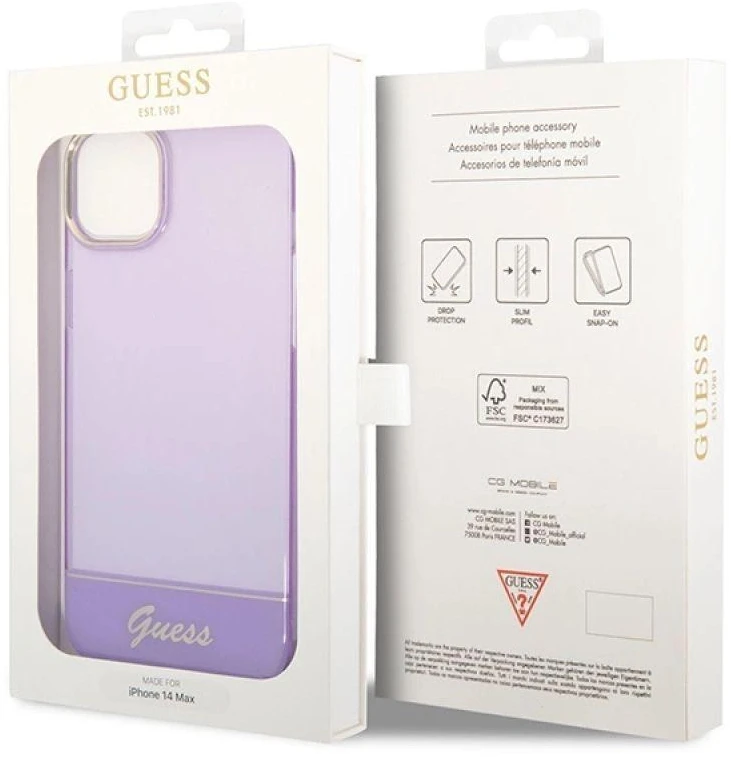 Guess GUHCP14SHGCOU Apple iPhone 14 / 15 / 13 6.1" dėklas telefonui violetinės spalvos hardcase Translucent