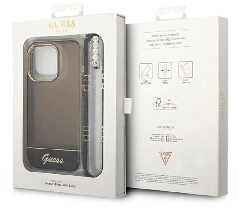 Dėklas Guess GUHCP14LHGCOHK Apple iPhone 14 Pro 6,1″ juodos spalvos hardcase Translucent Pearl Strap