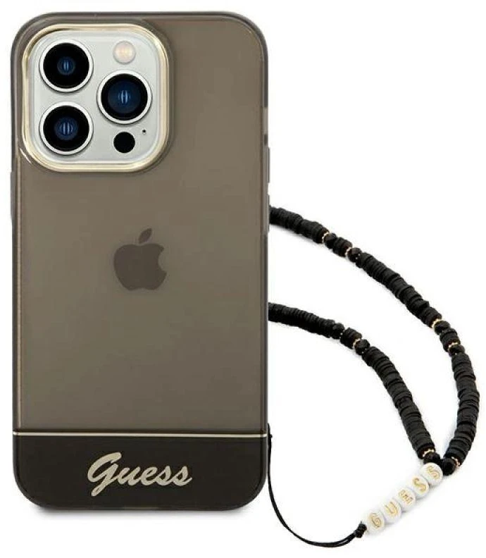 Dėklas Guess GUHCP14LHGCOHK Apple iPhone 14 Pro 6,1″ juodos spalvos hardcase Translucent Pearl Strap
