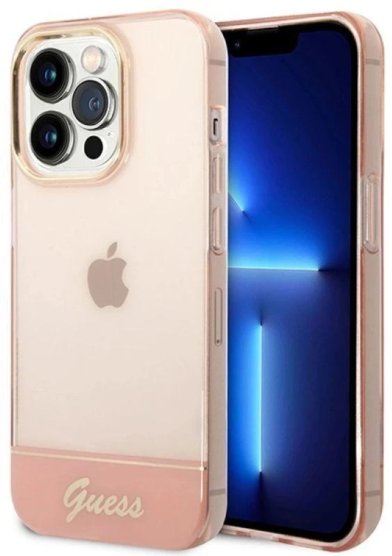 Guess GUHCP14XHGCOP iPhone 14 Pro Max 6,7 colių eilinis/rožinis kietas dėklas, permatomas