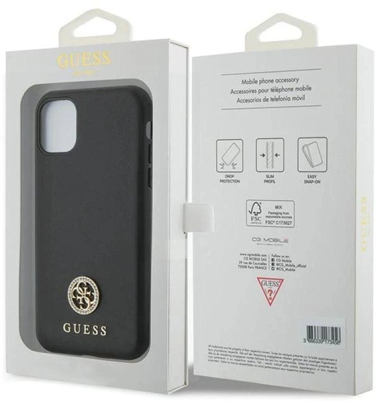 Dėklas GUESS GUHCN61PS4DGPK IPHONE 11 / XR 6.1 "Juodas / Juodas HARDCASE STRASS METAL LOGO
