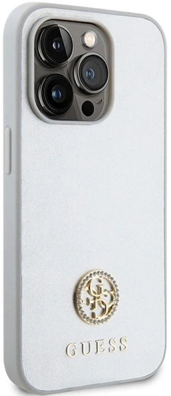 Guess GUHCP15LPS4DGPS Apple iPhone 15 Pro 6.1″ sidabrinis kietas dėklas Strass Metal Logo