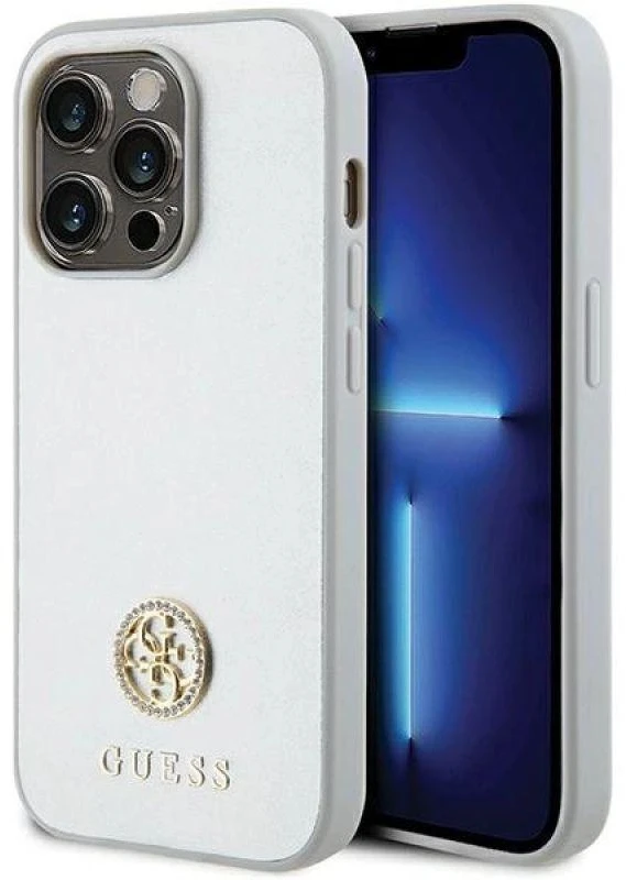Guess GUHCP15LPS4DGPS Apple iPhone 15 Pro 6.1″ sidabrinis kietas dėklas Strass Metal Logo