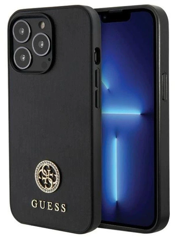 Guess GUHCP13LPS4DGPK Apple iPhone 13 Pro 6.1″ juodos spalvos kietas dėklas Strass Metal Logo
