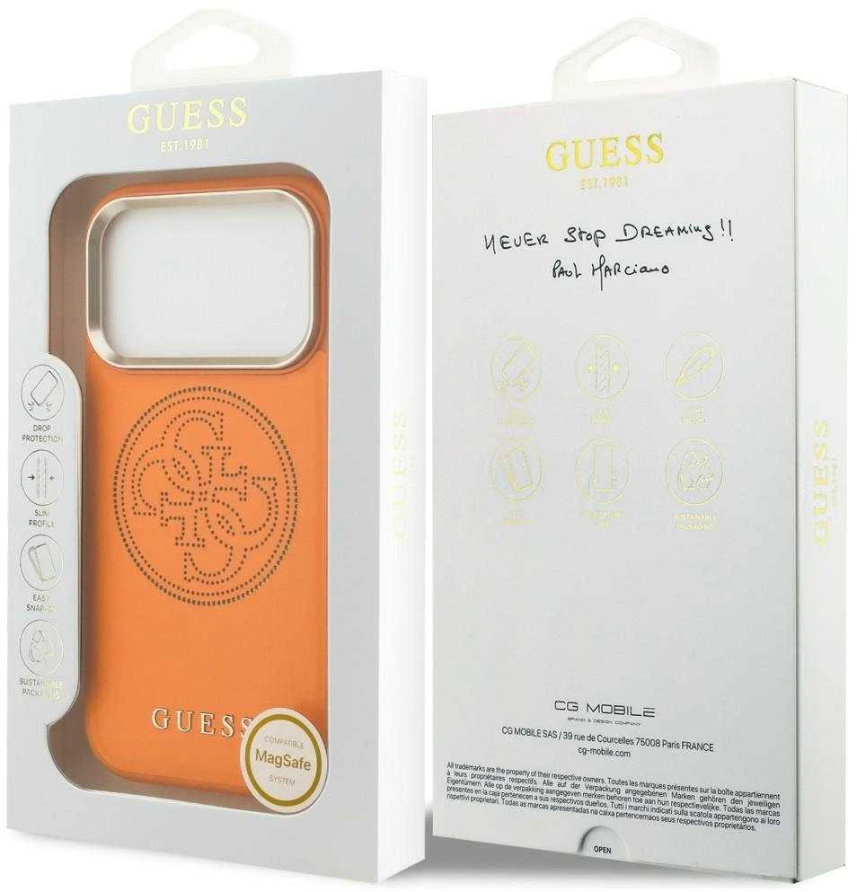 Guess PU Perforated 4G Logo MagSafe dėklas skirtas iPhone 17 Pro Max oranžinės spalvos
