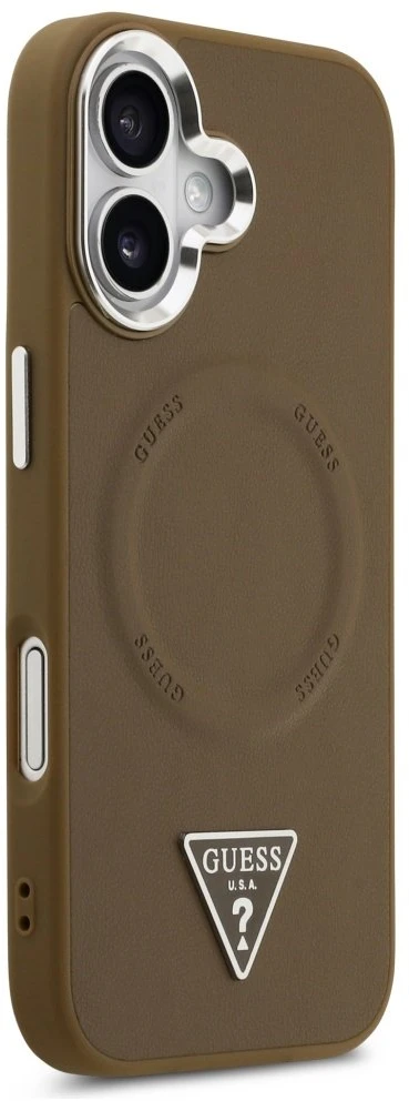 „Guess“ trikampio formos logotipo „MagSafe“ dėklas, skirtas „iPhone 17“ – rudas