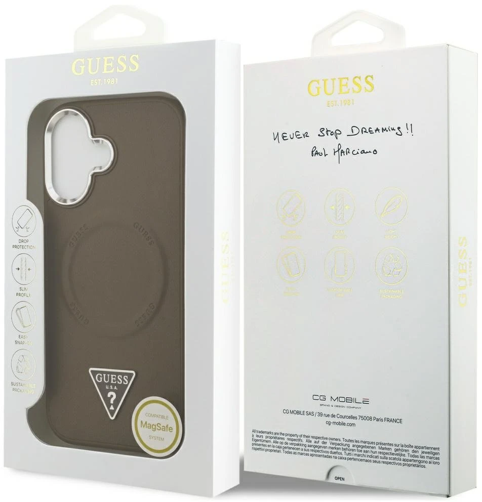 „Guess“ trikampio formos logotipo „MagSafe“ dėklas, skirtas „iPhone 17“ – rudas