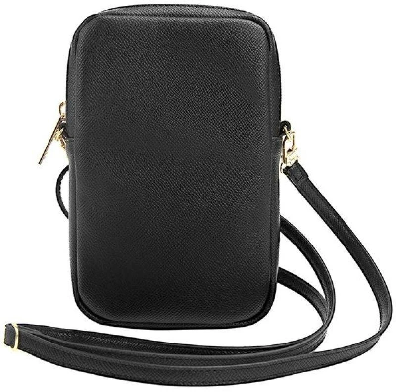 Guess PU Grained 4G Metal Logo Wallet krepšys telefonui Zipper juodos spalvos