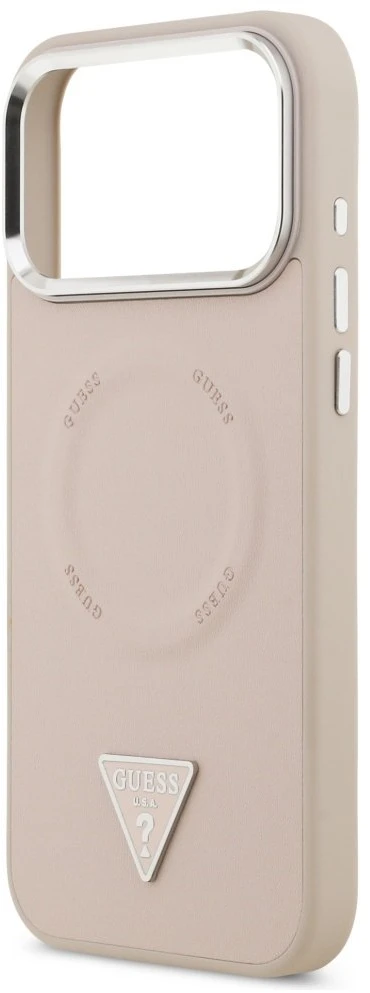 Guess PU Leather Triangle Logo MagSafe dėklas skirtas Apple iPhone 17 Pro rožinės spalvos