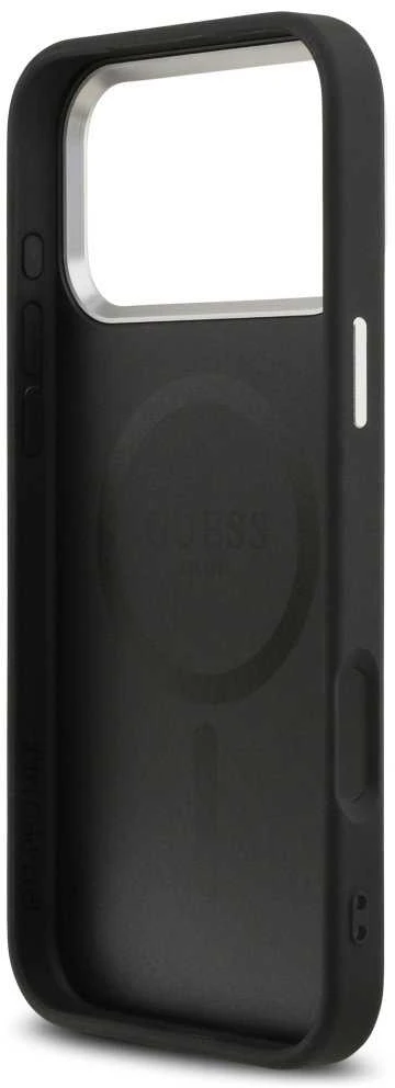 Guess PU Leather Triangle Logo MagSafe dėklas skirtas Apple iPhone 17 Pro Max juodos spalvos