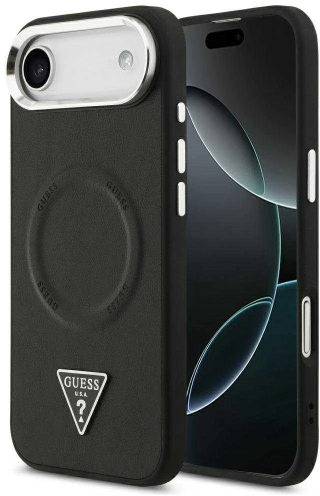 Guess PU Leather Triangle Logo MagSafe dėklas skirtas Apple iPhone Air juodos spalvos