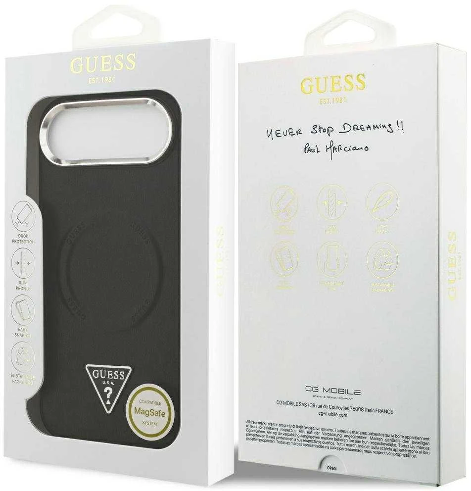 Guess PU Leather Triangle Logo MagSafe dėklas skirtas Apple iPhone Air juodos spalvos