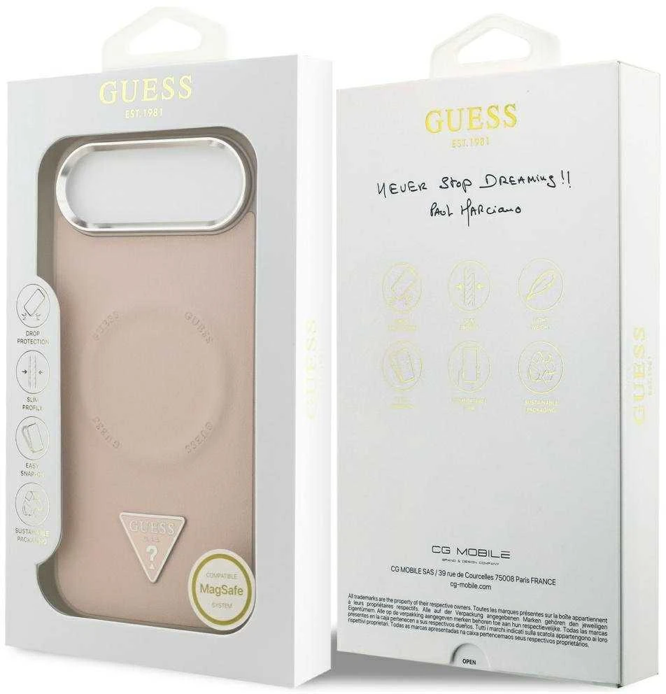 Guess PU Leather Triangle Logo MagSafe dėklas skirtas Apple iPhone Air rožinės spalvos