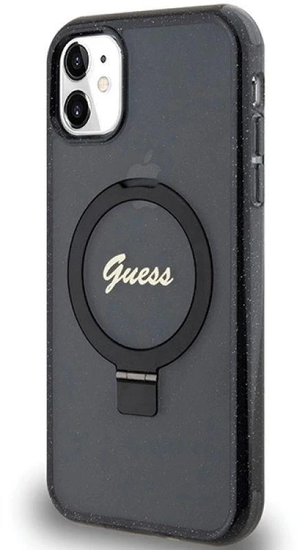 Dėklas GUESS GUHMN61HRSGSK IPHONE 11 / XR 6.1 "Juodas / Juodas HARDCASE RING STAND SCRIPT GLITTER MAGSAFE