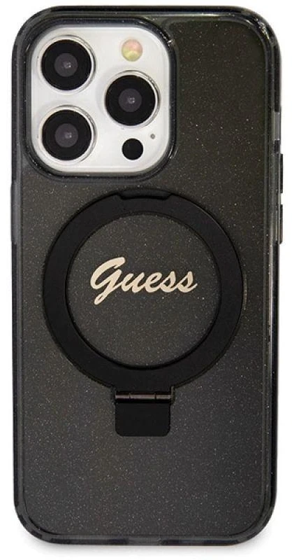 Dėklas GUESS GUHMP14XHRSGSK IPHONE 14 PRO MAX 6.7 "Juodas/Juodas HARDCASE RING STAND SCRIPT GLITTER MAGSAFE