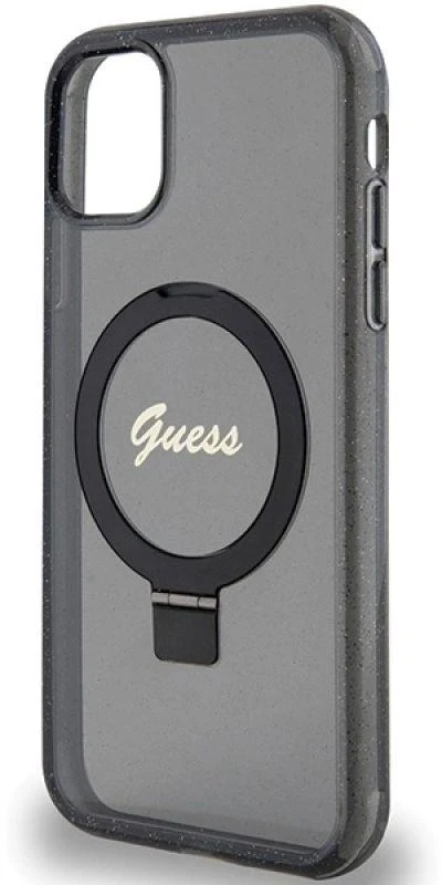 Dėklas GUESS GUHMN61HRSGSK IPHONE 11 / XR 6.1 "Juodas / Juodas HARDCASE RING STAND SCRIPT GLITTER MAGSAFE