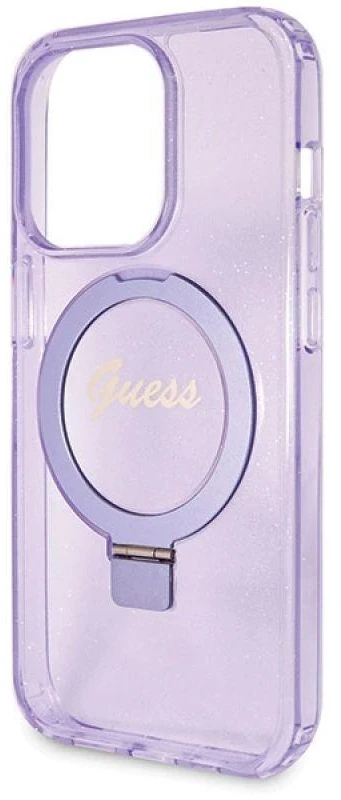 GUESS GUHMP14XHRSGU IPHONE 14 PRO MAX 6.7" VIOLETINIS/VIOLETINIS KIETAS DĖKLAS ŽIEDO STOVĖLIS SCRIPT GLITTER MAGSAFE