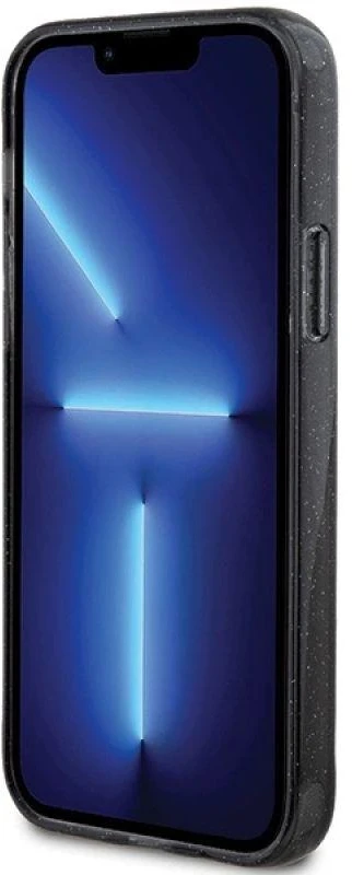 Guess GUHMP12MHRSGSK Apple iPhone 12/12 Pro 6.1″ juodos spalvos kietas dėklas Ring Stand Script Glitter MagSafe