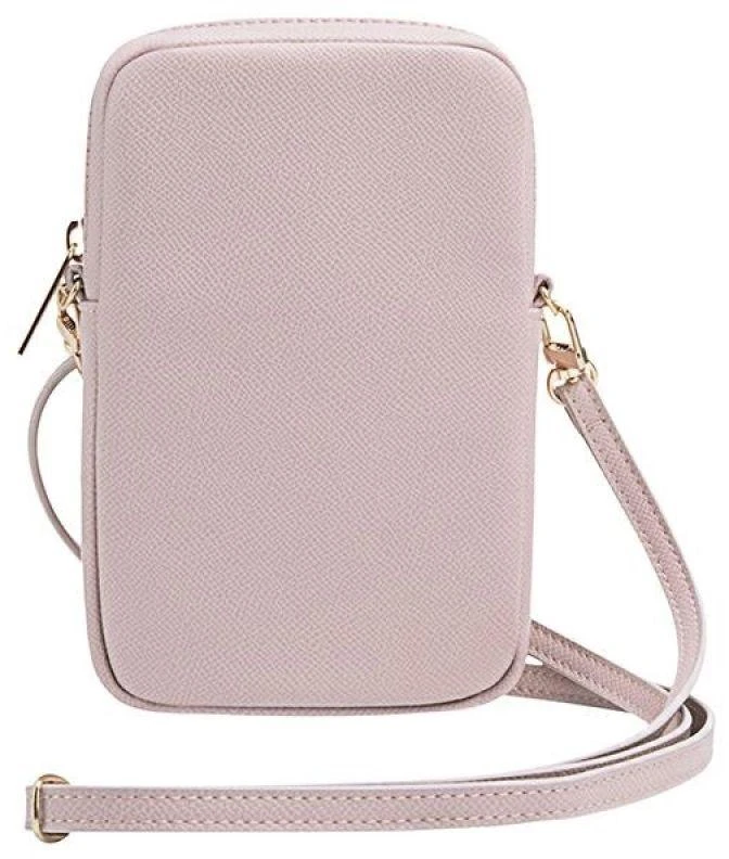 Guess PU Grained 4G Metal Logo Wallet Phone Bag Zipper rožinės spalvos