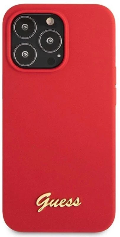 Guess telefono dėklas iPhone 13 Pro Max 6,7 GUHCP13XLSLMGRE bordo spalvos hard telefono dėklas Silikoninis Vintage auksinis Logo
