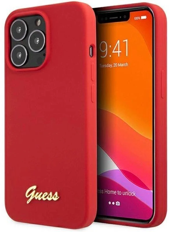 Guess telefono dėklas iPhone 13 Pro Max 6,7 GUHCP13XLSLMGRE bordo spalvos hard telefono dėklas Silikoninis Vintage auksinis Logo