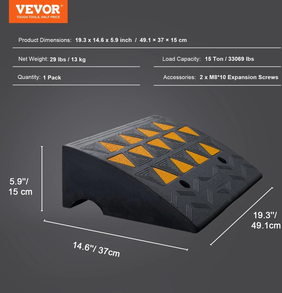 Vevor Guminis užvažiavimo pandusas 15 cm aukščio