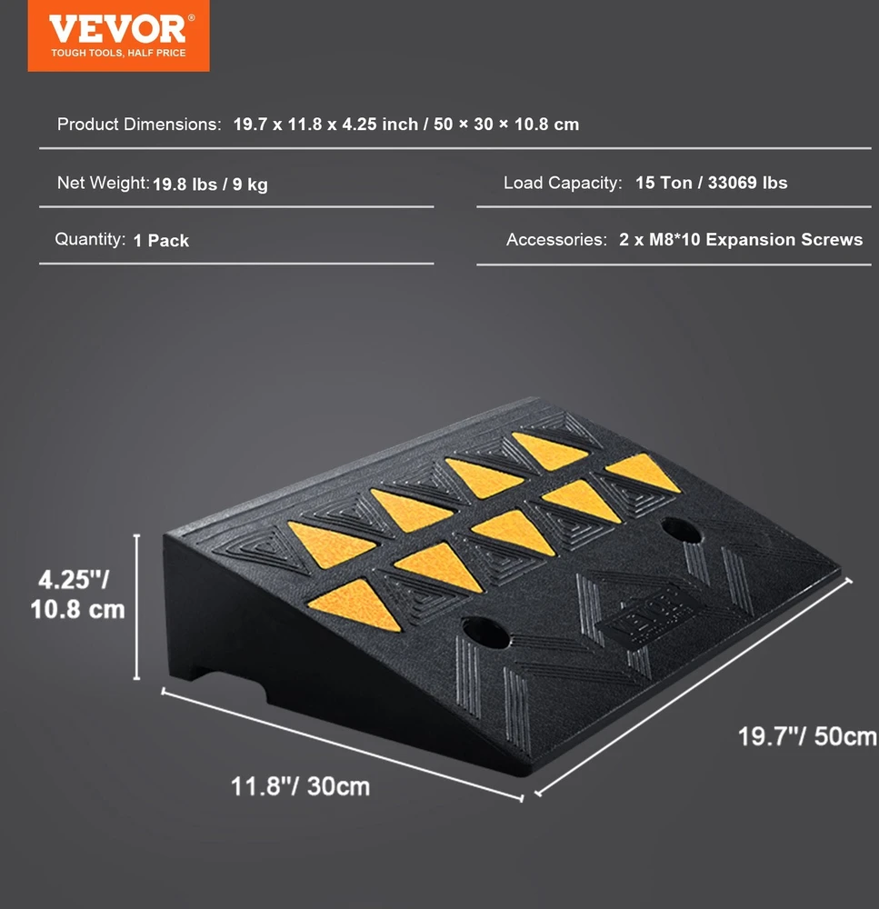 Vevor Guminis šaligatvio nuolydžio rampa 10.8 cm aukščio