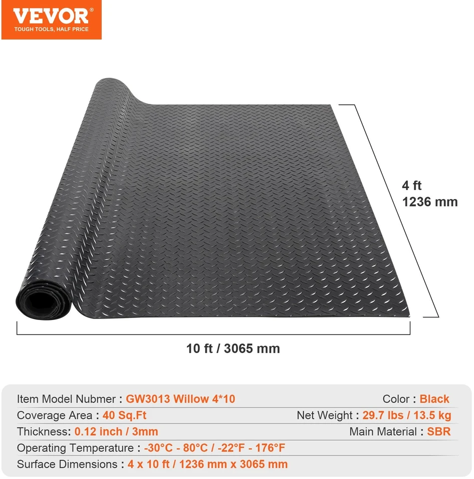 VEVOR Diamond tipo guminė grindų danga, 3 mm, juoda
