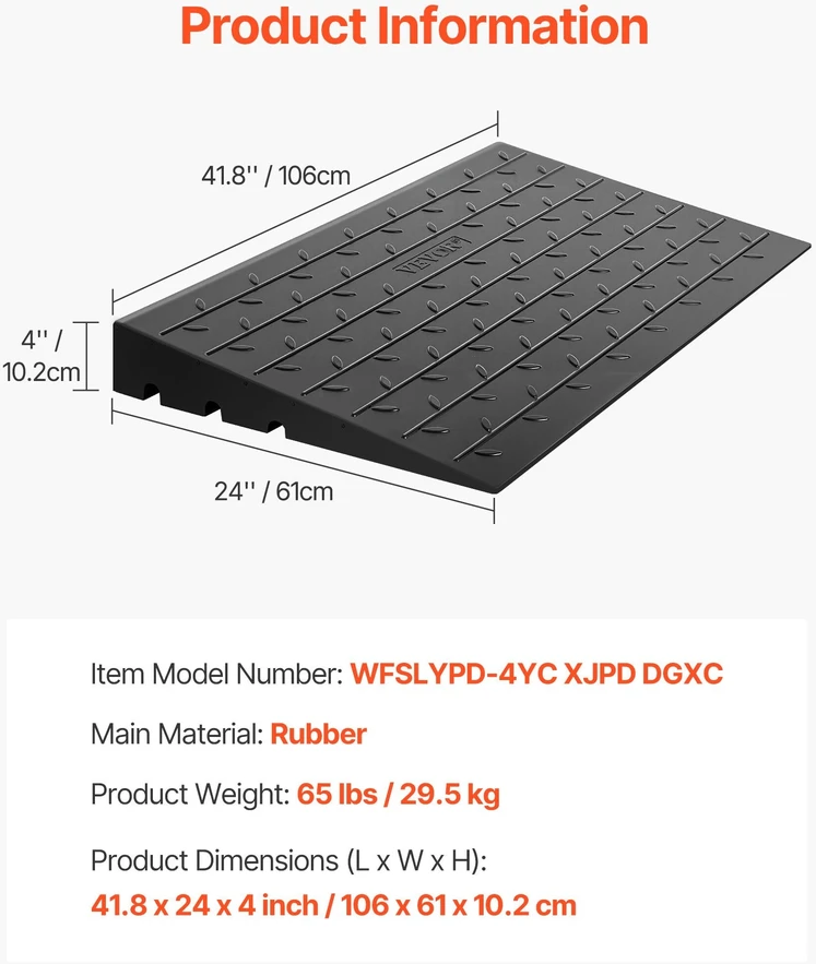 Vevor Guminė slenksčio rampa – 10,2 cm aukščio, iki 1000 kg apkrova