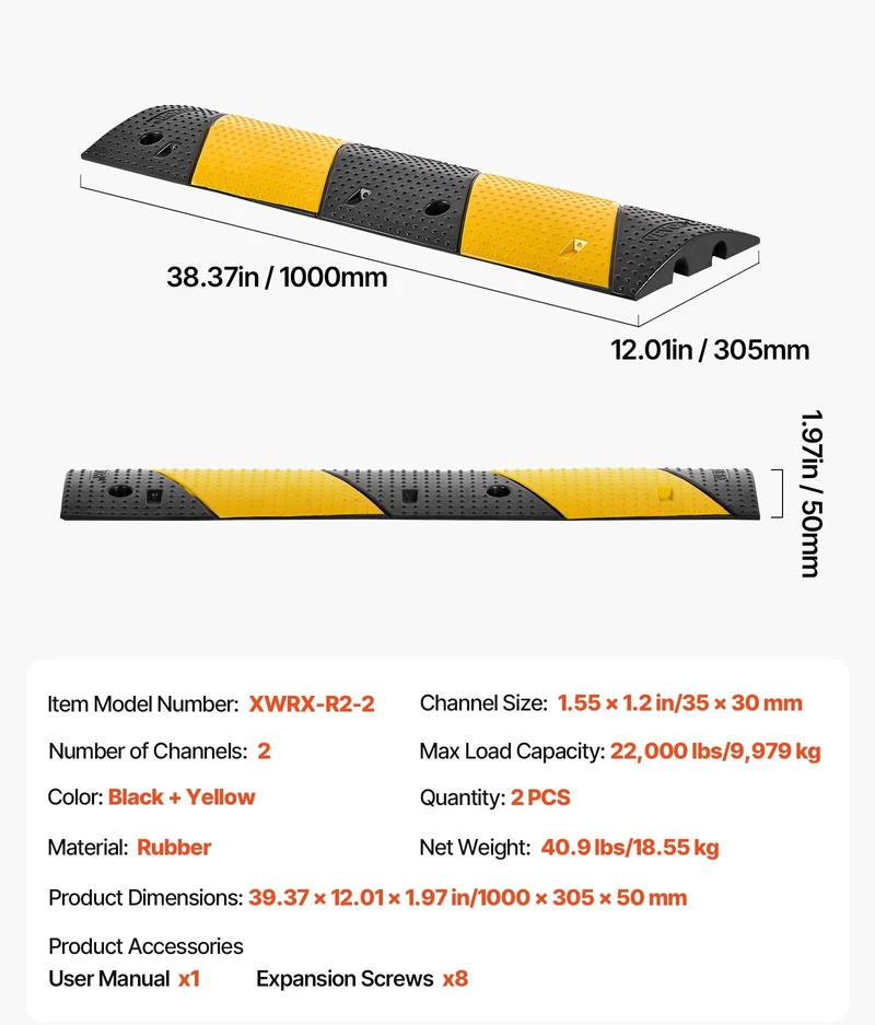 VEVOR 1000 mm gumos greičio kalnelis, 2 vnt.
