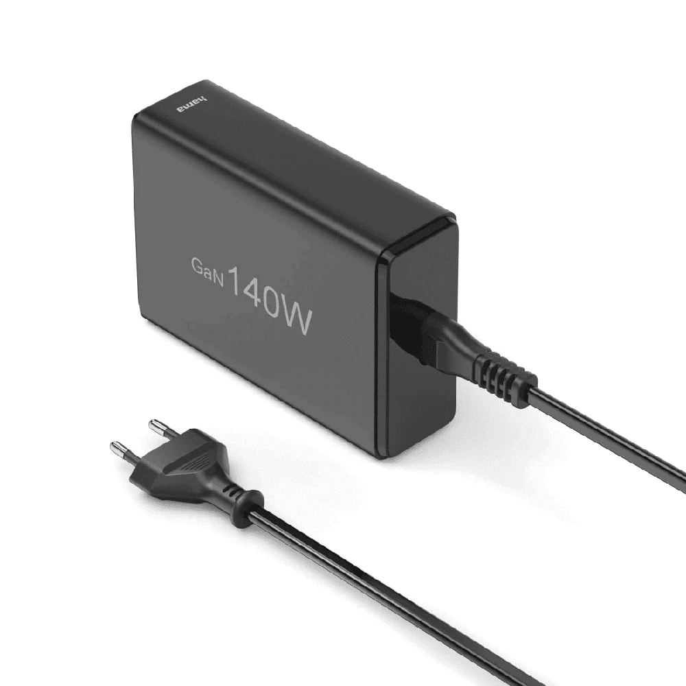 Hama GaN 140W PD/QC 3x USB-C, 2x USB-A juoda