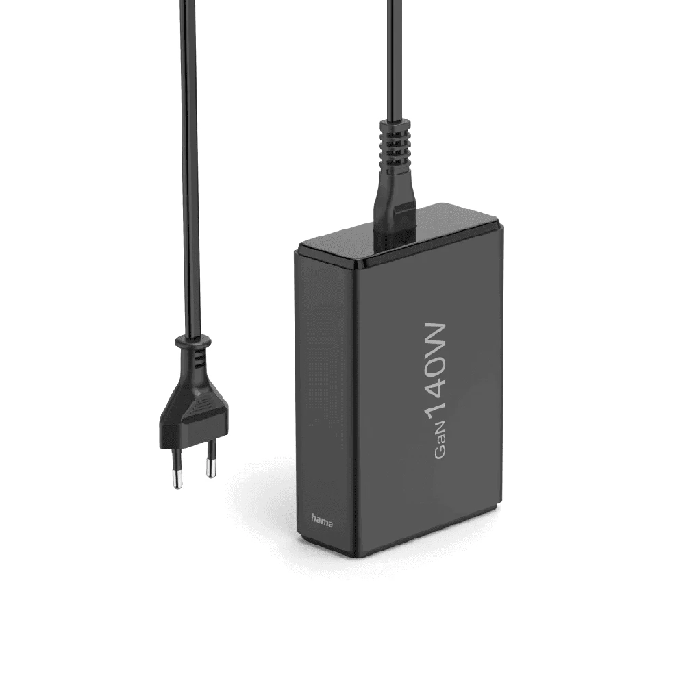 Hama GaN 140W PD/QC 3x USB-C, 2x USB-A juoda