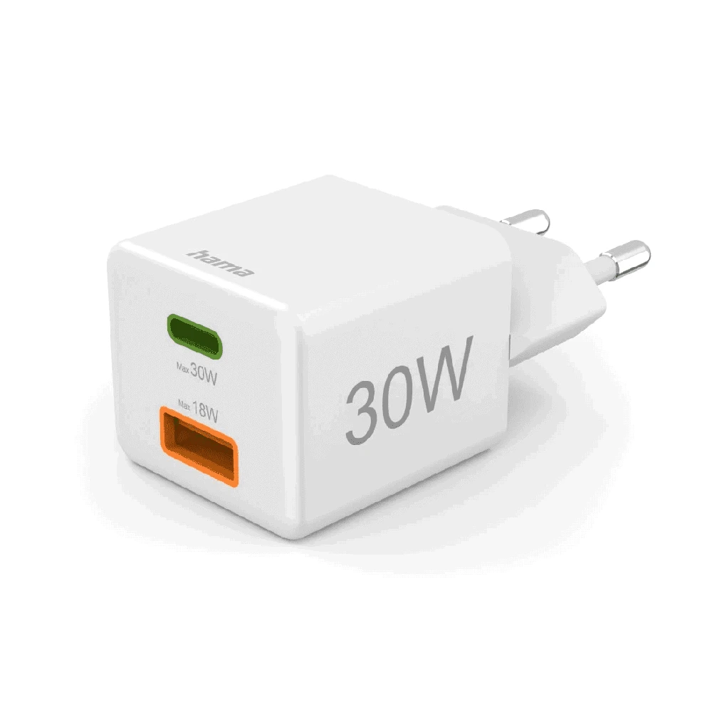 Hama mini 30W PD/QC 1x USB-C, 1x USB-A balta